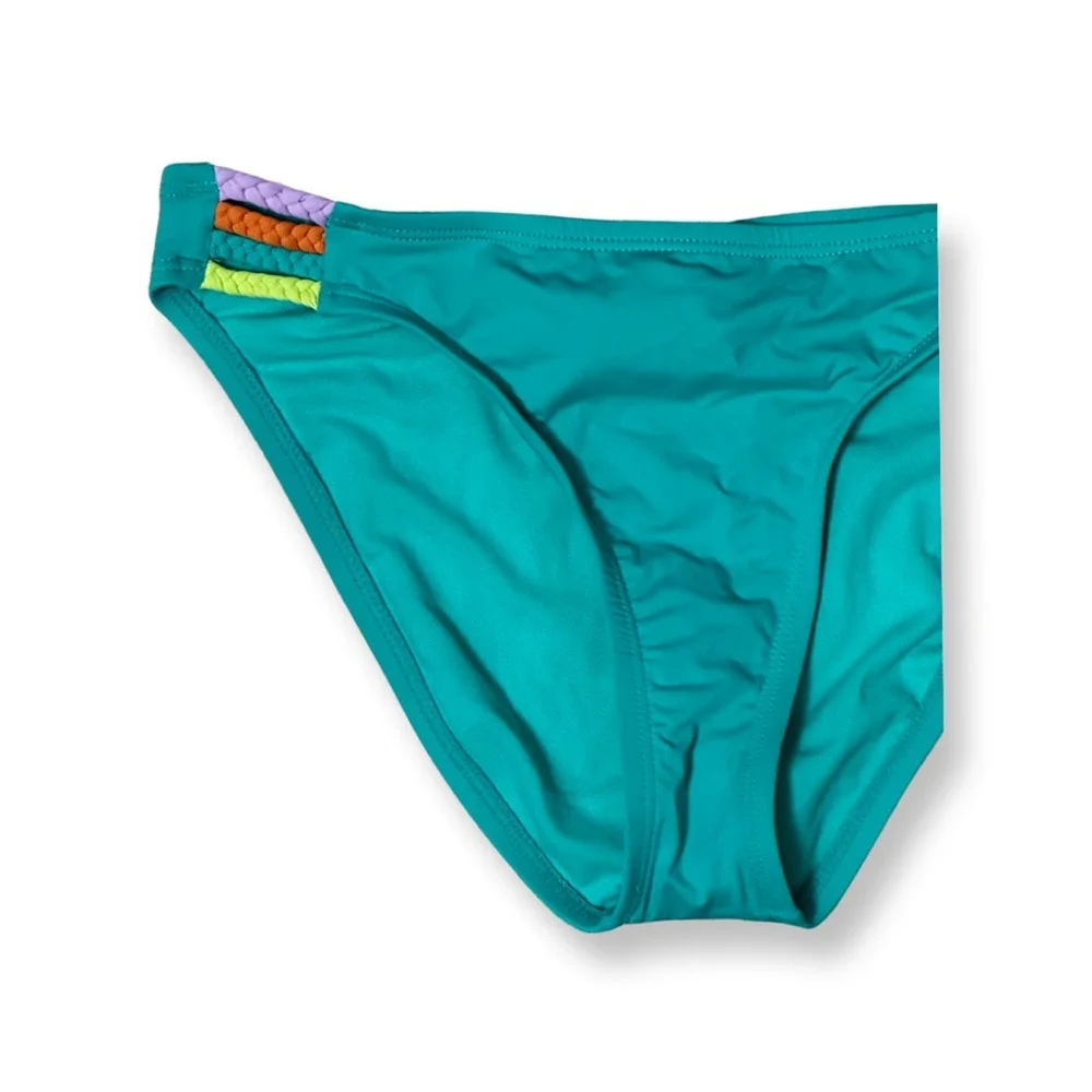 Hobie Bikini Bottoms Swimwear Stretch Braided Side Straps Blue Girls US 14 NWT